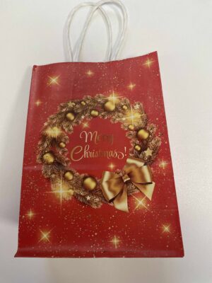 Červeno-zlatá taška merry xmas veniec