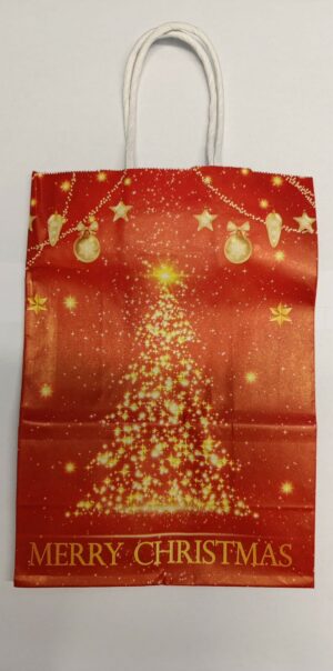 Červená taška merry christmas zlatý stromček