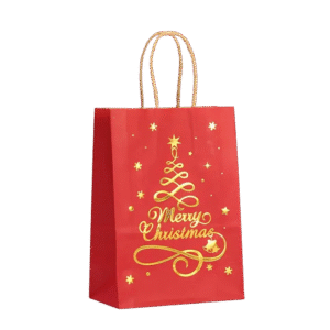 Vianočná darčeková taška Merry christmas s tianDe logom (vianočný strom červený) 21x8x5 cm