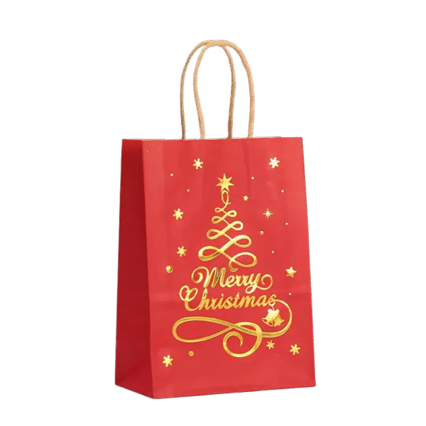 Vianočná darčeková taška Merry christmas s tianDe logom (vianočný strom červený) 21x8x5 cm