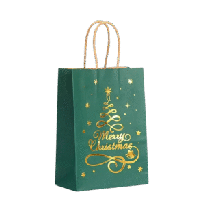 Vianočná darčeková taška Merry christmas s tianDe logom (vianočný strom zelený) 21x8x5 cm