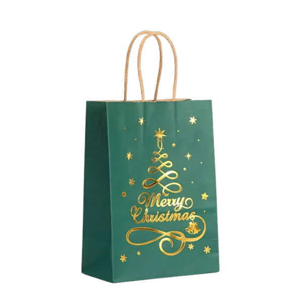 Vianočná darčeková taška Merry christmas s tianDe logom (vianočný strom zelený) 21x8x5 cm